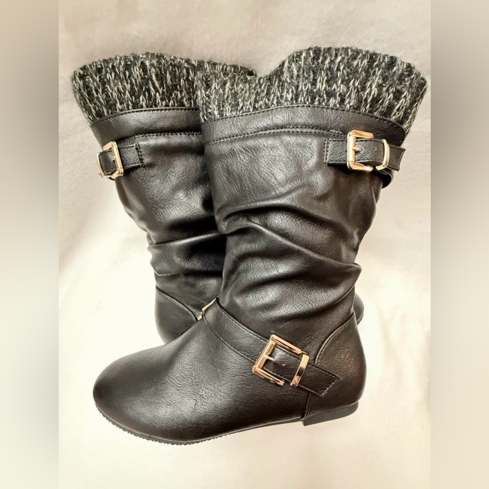 Dream Pairs Klouch Kids Size 2 Black Faux Fur Zip-up Black Boots New In Box